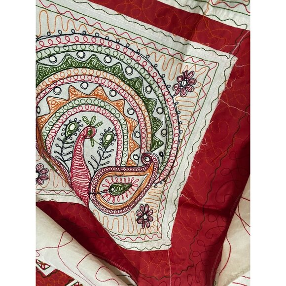 Block Embroidered Indian Cotton Peacock Quilt Light Boho Summer Bedspread Throw - Picture 12 of 16